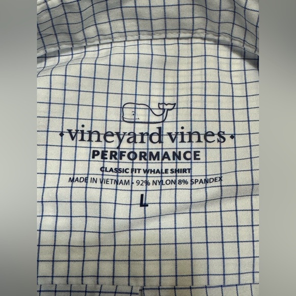 Vineyard Vines PERFORMANCE CLASSIC FIT WHALE SHIRT Size Large White/Blue Plaid - Picture 4 of 7
